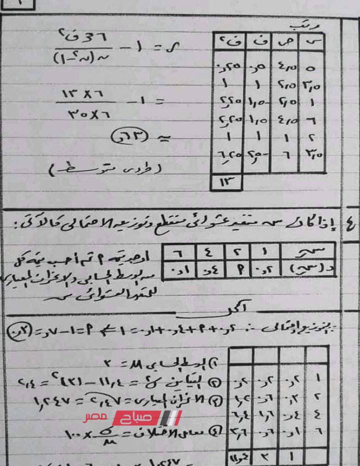 مراجعة ليلة الامتحان الاحصاء للصف الثالث الثانوي