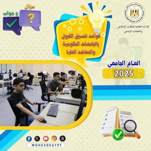 التعليم العالي تنشر دليلًا إرشاديًا للتوعية بكيفية تنسيق القبول بالجامعات الحكومية والمعاهد لطلاب الثانوية العامة في “سؤال وجواب”