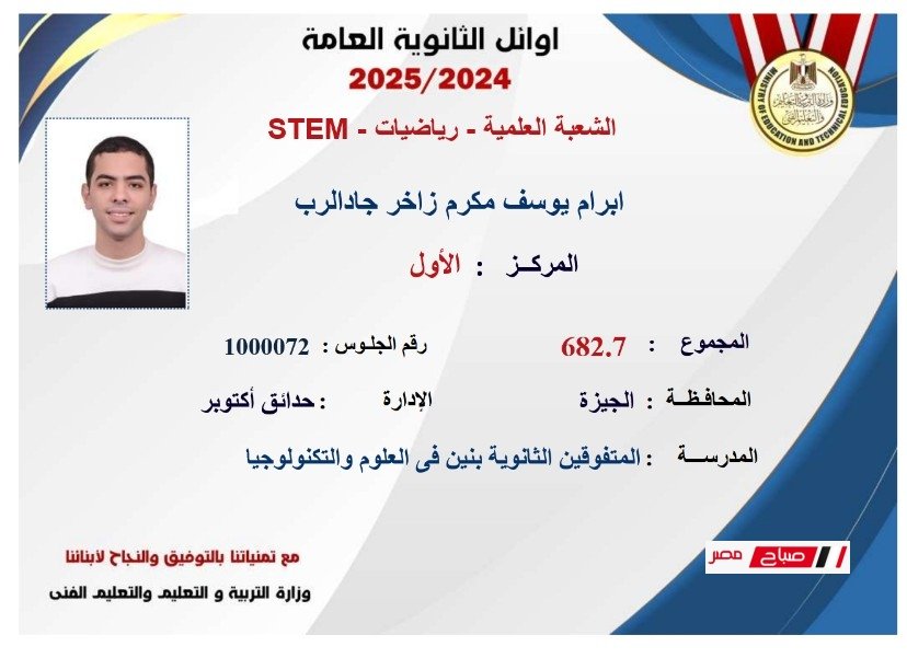 تعرف علي قائمة أوائل الثانوية العامة 2025